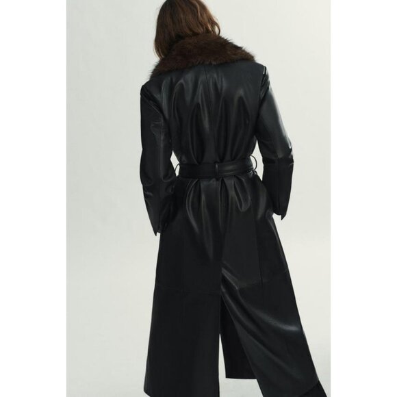 ZARA FAUX LEATHER COAT WITH DETACHABLE COLLAR - Picture 6 of 11